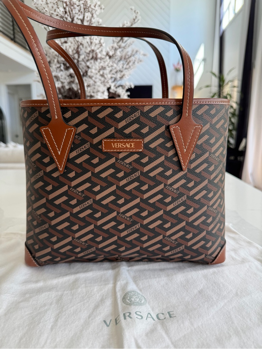 Versace Brown and Tan Logo Tote